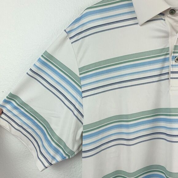 Roundtree & Yorke Performance White Striped Short Sleeve Polo Shirt Mens Medium - Picture 2 of 5